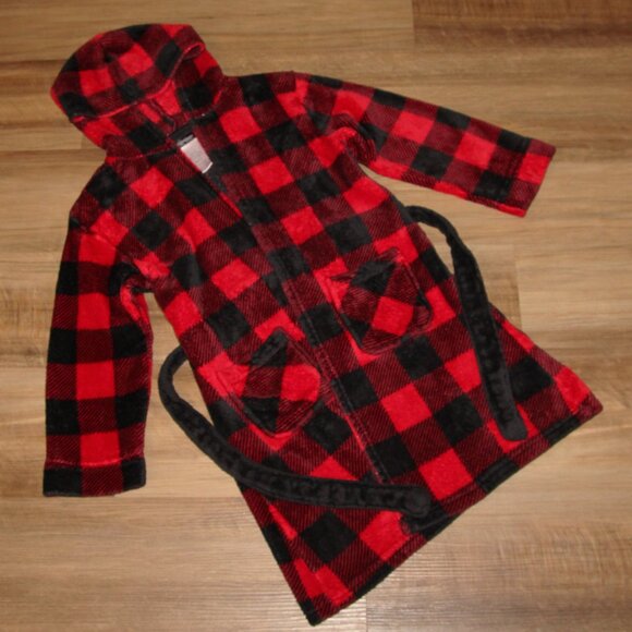 BUY IT NOW PRICE ⭐ Boy's 8/10 MED Cuddl Duds Red Black Buffalo Check Hooded Robe - Picture 4 of 4
